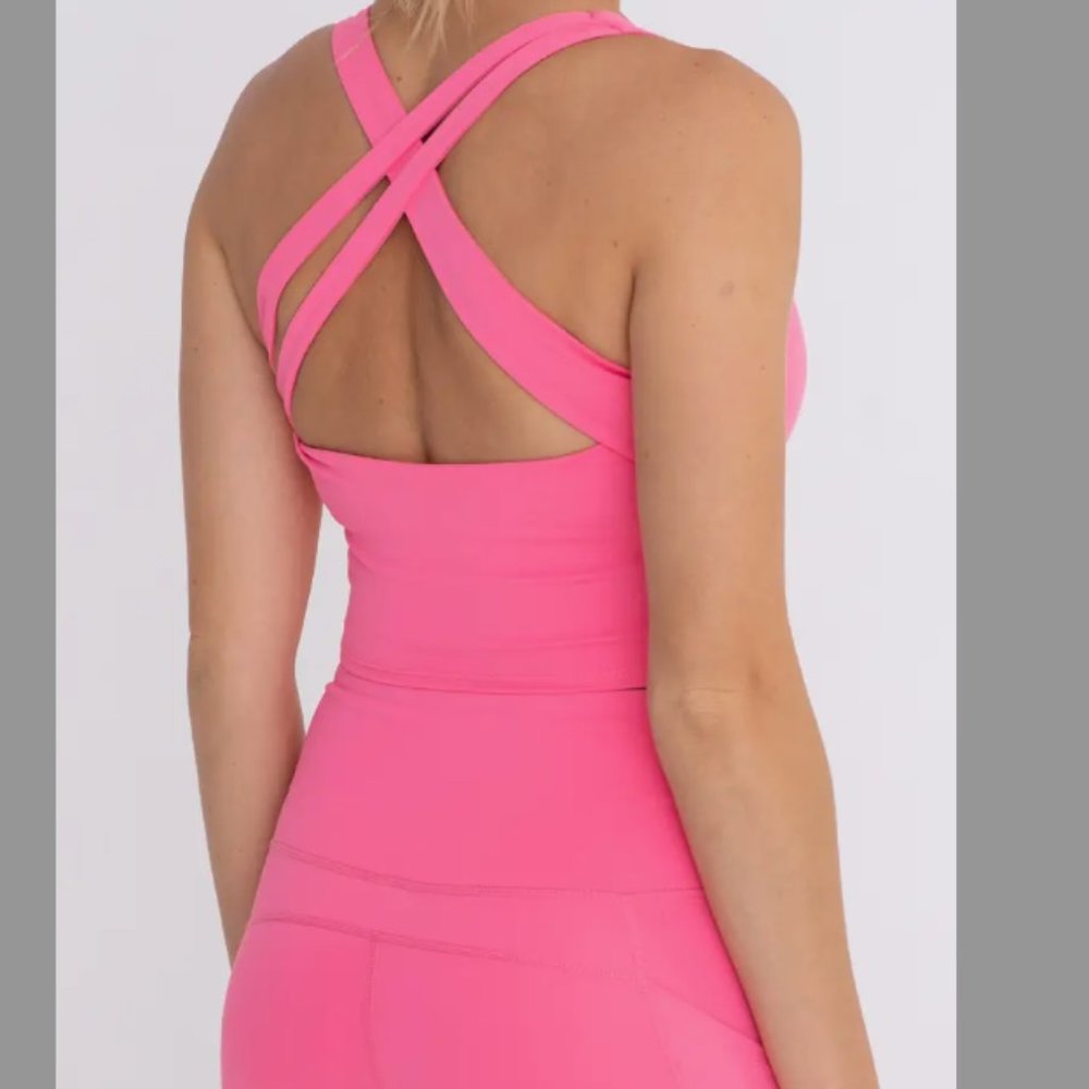 Mono B Strap Back Cropped Top with Built-In Sports Bra Curvy NWT